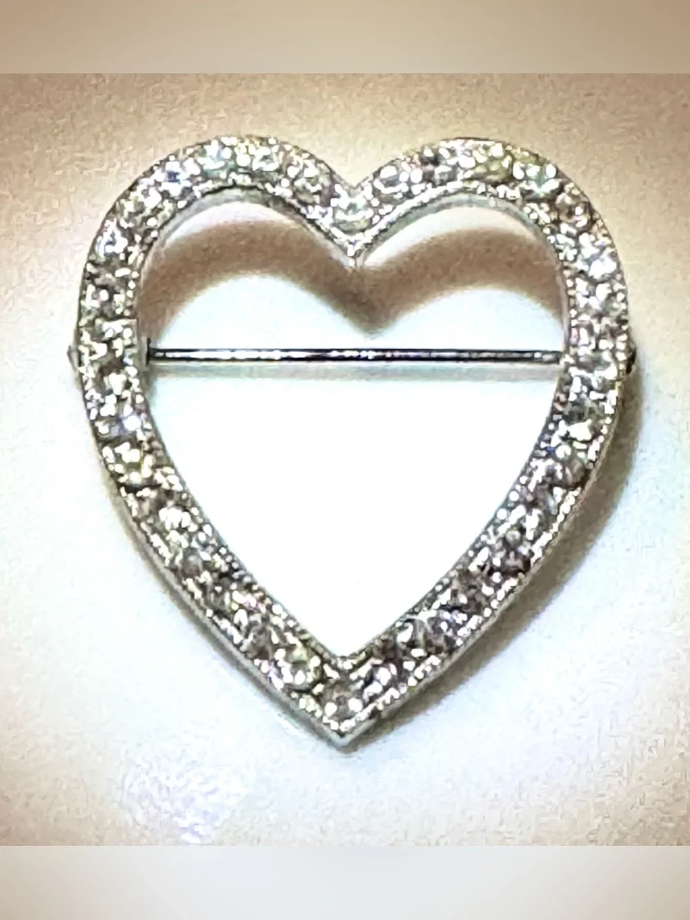Vintage Silver Heart Rhinestone Brooch - Elegant Heart Pin